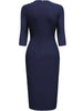 Womens Elegant Round Neck 2/3 Sleeve Work Office Knee Length Solid Business Casual Party Ruched Pencil Bodycon Sheath Dress
