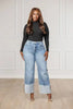 Women Streetwear Straight Washed Denim Patchwork Wide Leg Jeans Pants Spring Ripped Out Party Trousers