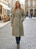 Women With Belt Solid Double Breasted Trench Vintage Lapel Neck Long Sleeves Female Chic Lady Outfits