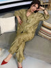 Print Loose Pant Sets Women's Suit Green Oversized Long Sleeve Shirt Set 2 Piece Woman Elegant Floral Lace-Up Trousers Sets
