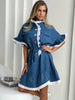 Evening Dress Lace Patchwork High Neck Dresses Shipping Women's Dress Women Clothing