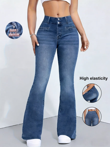 Women's Flared Pants, Non-Denim Printed Elastic High Waist Slim Leggings, Gym Training Wide Leg Leggings Casual Wear