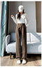 Brown Woolen Suit Pants for Women in Autumn and Winter Narrow Version Straight Wide-leg Pants with Drape