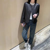 Women's Autumn Clothing European Sheepskin Casual O-Neck Single-Breasted Coffee Litchi Stria Genuine Leather Jacket