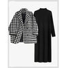 Autumn and Winter Women's Set Korean Checkered Jacket Paired with Slim and Loose Long Sleeved Knitted Dress Two-piece Set