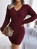V Neck Casual Short Knit Dress Autumn Winter Women Solid Long Sleeve Dress Lady Khaki Bodycon Knitted Dresses
