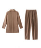 Simple Women's Two Piece Set Dragon Scale Long Sleeve Notched Pleated Blazer And Elastic Waist Straight Pants 2DB4432