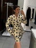 Elegant Dot Shirt Skirts Suit Women Long Puff Sleeve Button V-neck Jacket Mini Skirt Spring Chic 2 Pieces Set Lady