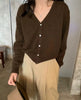 Korean version of autumn cashmere V-neck cardigan women loose short solid color sweater knit sweater simple coat