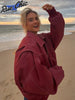 Solid Patchwork Cropped Coat Women Lapel Long Sleeve Loose Zipper Pockets Jacket Autumn Lady Casual Street Outerwear