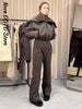 Winter Women's One‑piece Ski Suit Hooded Zipper Pocket Full Sleeve Coat Pant Suits Lady Warm Vacation Skiwear