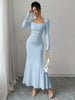Women's Four Seasons Women's Elegant Temperament Retro Solid Color Square Collar Long Sleeve Dress