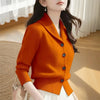 Spring Autumn Women Sweaters Elegant Solid Color Lapel Long Sleeved Knitted Cardigan Jacket Korean Female Knitwear Tops