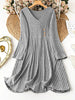 Plus Size Women's Solid Color V-Neck Long Sleeve Pit Stripe Dresses