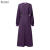 Modest Hijabs Abaya Long Dresses Women Muslim Ramadan O-Neck Pleated Lantern Sleeve Solid Color Ruffles A-Line Robes 3XL