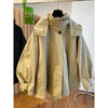 American Vintage Long Sleeve Hooded Trench Women Casual Wide-Waisted Zipper Utility Style Coat Button Patchwork Autumn