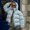 Women Solid Hooded Glossy Padded Jacket Long Sleeve Stand Zipper Fluffy Warm Coat Autumn Winter Chic Casual Street Jackets