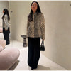 Leopard Print Women Winter Coat Faux Fur Coat Lapel Waist Tightened Jacket Single Breasted Long Sleeve Coat Daily Wear