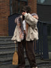 Winter Faux Fur Collar Woolen Coat Women Vintage Thick Hooded Long Sleeve Oversized Warm Jacket Lady High Streetwear