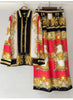 Retro Spring Casual Printed Women's Suit Lapel Long-Sleeved Shirt + Elastic Waist Wide-Leg Trousers Two-Piece Suit