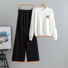 Casual sports set women spring and autumn embroidered knitted sweater with letters and high waist slim pants two-piece set