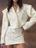 Floral Print Blazer Women's Skirt Set Elegant Cropped Jacket Mini Skirt Two Piece Set Spring Business Casual Outfit