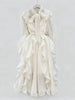 Solid Spliced Ruffles Folds Dresses for Women O Neck Long Sleeves High Waist Patchwork Lace Up Dress Female