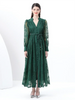 Spring Autumn French Women's Dress Lace Embroidery V-neck Lantern Sleeves Single Breasted Party Birthday Dress C192
