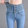 Autumn Winter Oversized Single Breasted High Waisted Elastic Jeans Women's Slim Skinny Pencil Pants Velvet Warm Pants