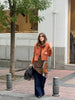 Chic Orange Velvet Lapel Short Jacket Women Solid Loose Single Breasted Full Sleeves Pockets Jackets Lady Casual Daily Wear