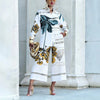 Women's 2-Piece Floral Letter Print Outfit, Long Sleeve Button-Down Shirt & High Waist Wide Leg Pants, Elegant Casual Co-ord Set