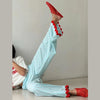 Striped Patchwork Scalloped Trim Trousers Women Street Elastic Waist Pocket Panelled Loose Wide Leg Pants Chic Ladies Partywear
