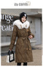 White Fur Collar Down Cotton Parkas Padded Coat Women Winter Long Over The Knee Waist Warm Thick Parkas Coat