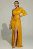 One Shoulder Evening Dress for Women's Plus Size Split Hem Sexy Formal Solid Satin Cocktail Wedding Guest Party Maxi Dress