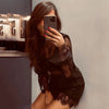 Sexy Black Embroidery Mini Dress Women Elegant Sheer High Waist Pencil Dresses Vintage Loose Flare Sleeve Short Dress