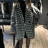 Houndstooth Faux Wool Jacket Women Korean Loose Elegant Double Breasted Suit Overcoat Winter Thick Warm Blend Outerwear