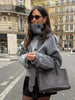 Women Black Belted Double Breasted Coat High Neck Long Sleeve Tailored Fit Elegant Jacket Winter Office Casual Outerwears