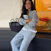 Casual Solid Knit Top Pants Set Women Stand Collar Full Sleeve Sweater Wide Leg Trousers Sets Autumn Lady Suit