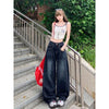 Letter Embroidery Wide Leg Trousers Women Korean High Waisted Sickle Jeans Female Streetwear Baggy Y2K Denim Pants