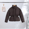 Glossy Stand‑Collar Drawstring Waist Back Zip‑Up Puffer Coat Winter Women Warm Padded Jacket Lady Cotton‑Padded Coat