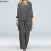 Women's Elegant Pant Sets Formal Office Ladies Oversized Chiffon Lace Suits Straight Pant Cardigan Tops 3 Pieces Sets Woman