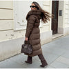 Warm Fur Collar Elastic Waist Hooded Coat Women's Elegant Waist-cinching Zippers Long Cotton Coats Winter Lady Outwear