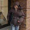 Casual Thicken Women's Jacket Waist Belt Full Sleeve Female Padded Coat Warm Winter Chic Loose Street Lady Outerwear