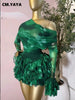 Women Tie Dye Printed Tiered Ruffles Pile Neck Bell Long Sleeve Smock Mini Dress Vacation Vestidos Dresses
