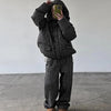 Print Hooded Puffer Coat Set Women Quilted High Neck Full Sleeve Zip Pockets Jacket Wide Leg Pants Winter Warm Sets