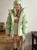 Women's Oversized Quilted Jacket With Hooded Stand Collar Long Sleeve Zipper Pocket Coat Lady Warm Winter Outerwear