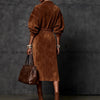Long Dress for Women Suede Long Sleeves Lapel Neck Maxi Dress Tie Elastic Waist Temperament Elegant Side Split Street Dress