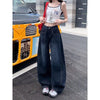 Letter Embroidery Wide Leg Trousers Women Korean High Waisted Sickle Jeans Female Streetwear Baggy Y2K Denim Pants