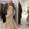 Women Chic Trench Coat Waist Belt Lantern Sleeves Draping Pleat Long Oversize Outerwear Autumn Winter Elegant Mantel Outfit