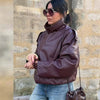 Black Jacket Women's Coat Faux Leather Jacket Outerwears Demi-Season Bomber Moto Biker Zipper Jacket High Neck Short Coat